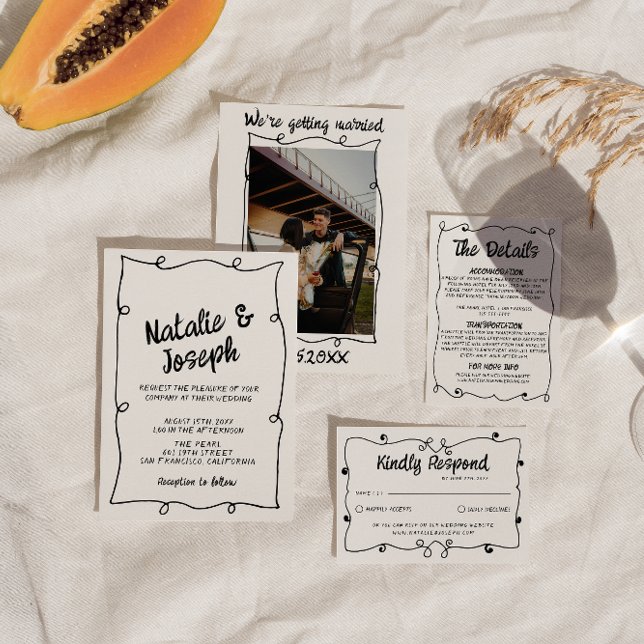 Convite Casamento de Quadro Moderno Único Escrito na Mão R (Criador carregado)