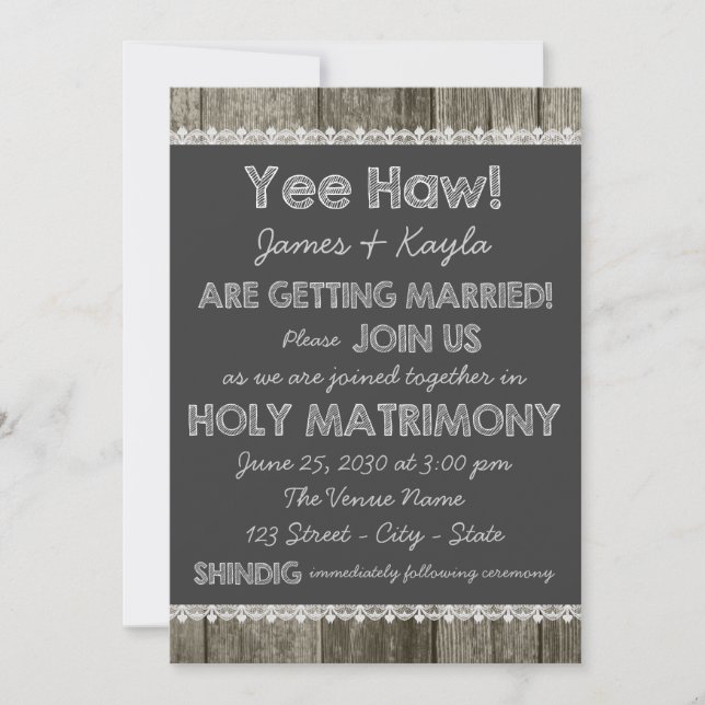 Convite Casamento de Quadro Negro Country à Antiga (Frente)