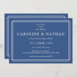 Convite Casamento de Quadro Simples e Azul Clássico