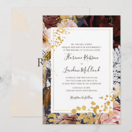 Convite Casamento de Quadro Tradicional de Marinho Floral
