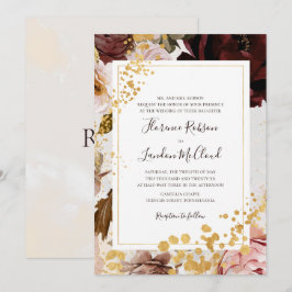 Convite Casamento de Quadro Tradicional de Mármore Floral