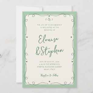 Convite Casamento de Quadro Whimsical Desenhado em Mão Vin