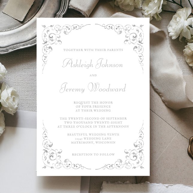 Convite Casamento de Quadros Botânicos de Script Silver El (Criador carregado)