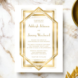 Convite Casamento de Quadros de Deco do 1920 Branco Dourad