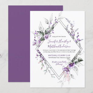 Convite Casamento de Quadros de Diamante de Roxo e Blush 