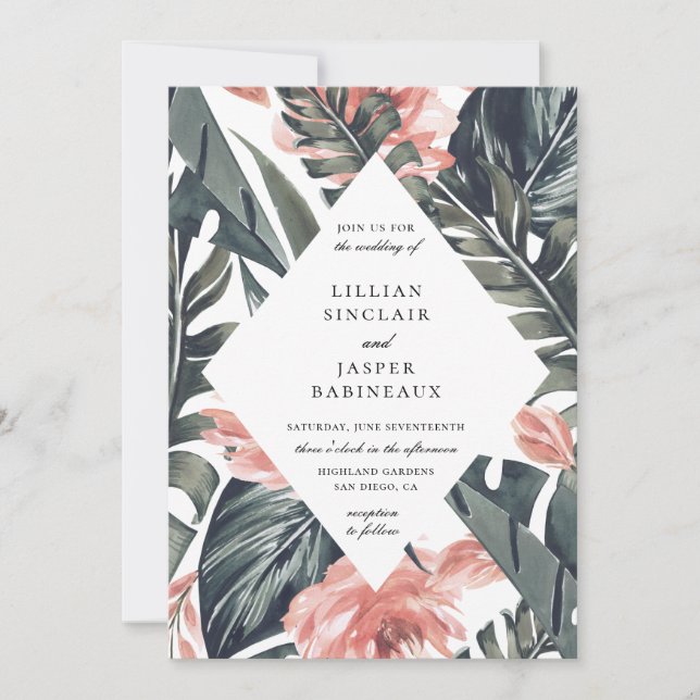 Convite Casamento de Quadros de Diamante dos Tropics Moder (Frente)