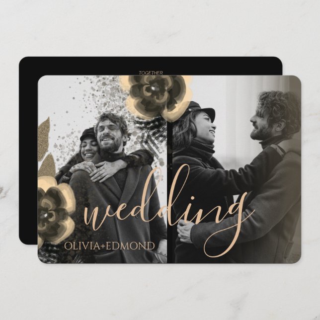 Convite Casamento de Quadros de Flores do Ouro Personaliza (Frente/Verso)