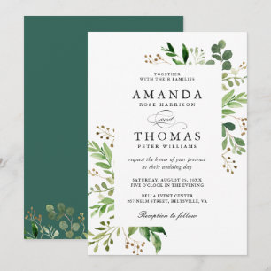 Convite Casamento de Quadros de Folhagem de Folhagem Verde