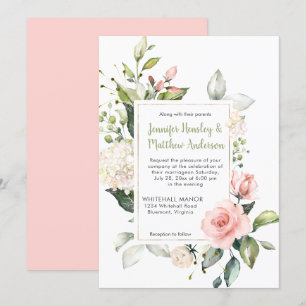 Convite Casamento de Quadros de Rosas Brancas e Rosa de P