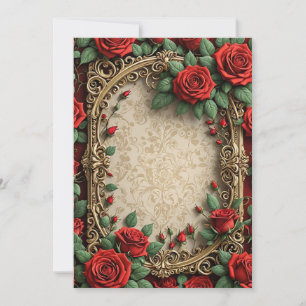 Convite Casamento de Quadros do Ornamentado Rosa vermelha