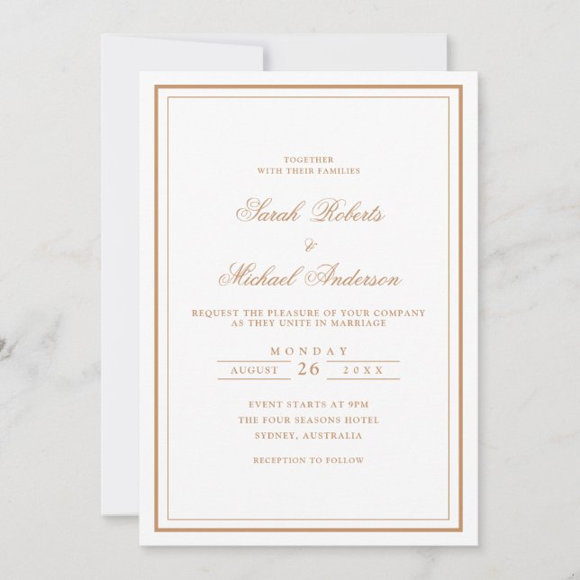 Convite Casamento de Quadros Dourados Mínimo de Na moda Mo (Frente)