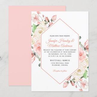 Convite Casamento de Quadros Rosa e Rosas Brancas