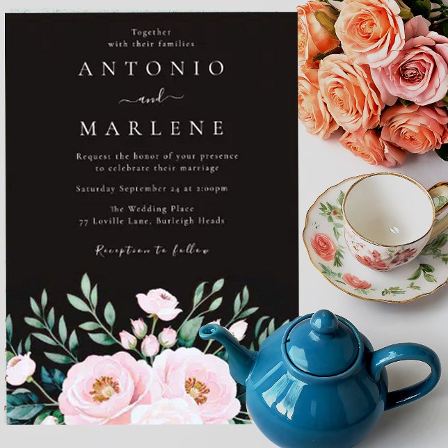 Convite Casamento de queda de parede com Rosa Blush de poe (Criador carregado)