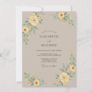 Convite Casamento de Ranúnculo Amarelo Taupe com Eucalipto