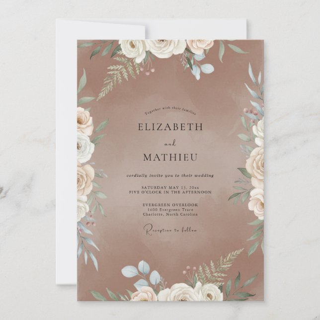 Convite Casamento de Ranúnculo Aquarela Bege Malva (Frente)
