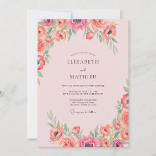Convite Casamento de Ranúnculo Coral Eucalipto Rosa