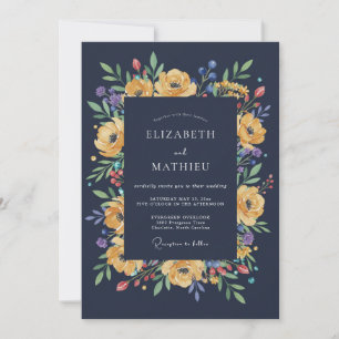 Convite Casamento de Ranúnculo de Eucalipto Amarelo Meia-N