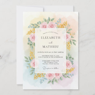 Convite Casamento de Ranúnculo de Eucalipto Amarelo Pastel