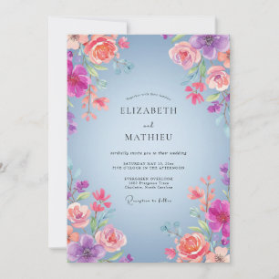 Convite Casamento de Ranúnculo de Eucalipto Azul-rosa Pêss