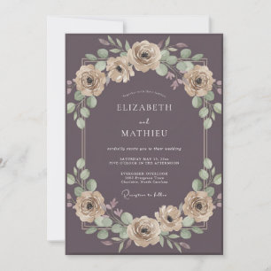 Convite Casamento de Ranúnculo de Eucalipto Champagne Rosa