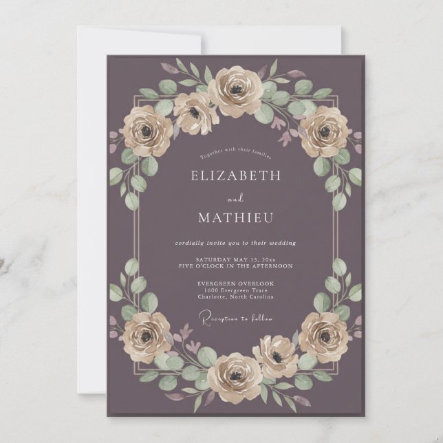 Convite Casamento de Ranúnculo de Eucalipto Champagne Rosa (Frente)
