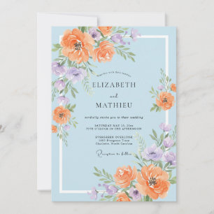 Convite Casamento de Ranúnculo de Eucalipto com Periwinkle