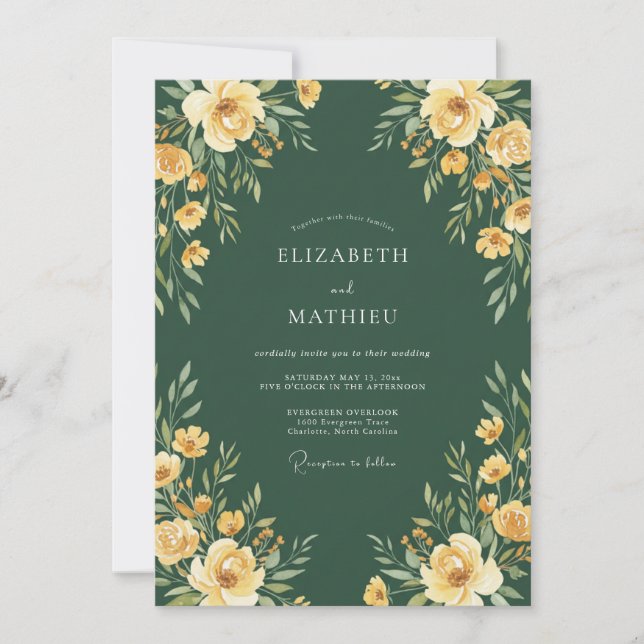 Convite Casamento de Ranúnculo de Eucalipto Dourado Flores (Frente)