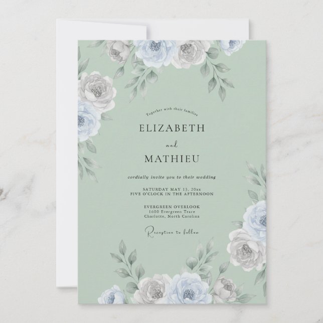 Convite Casamento de Ranúnculo de Eucalipto em Celadão Pra (Frente)