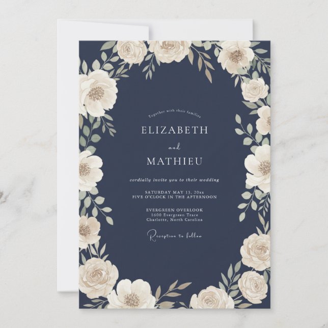 Convite Casamento de Ranúnculo de Eucalipto Marfim Suave M (Frente)
