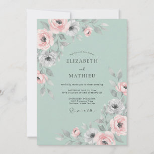 Convite Casamento de Ranúnculo de Eucalipto Pastel Menta