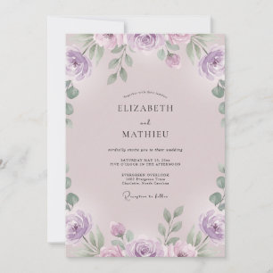 Convite Casamento de Ranúnculo de Eucalipto Roxo Malva