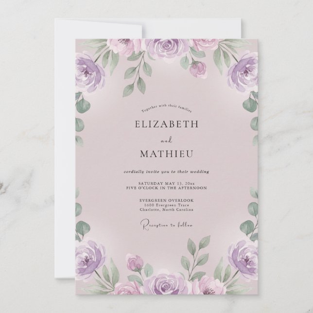 Convite Casamento de Ranúnculo de Eucalipto Roxo Malva (Frente)