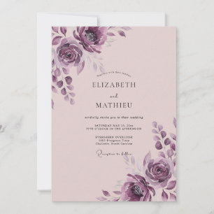 Convite Casamento de Ranúnculo de Eucalipto Roxo Vintage A