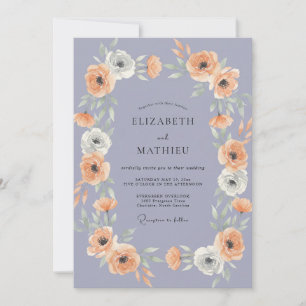 Convite Casamento de Ranúnculo Eucalipto Alperce Azul-mari