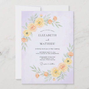 Convite Casamento de Ranúnculo Eucalipto Amarelo Lavanda