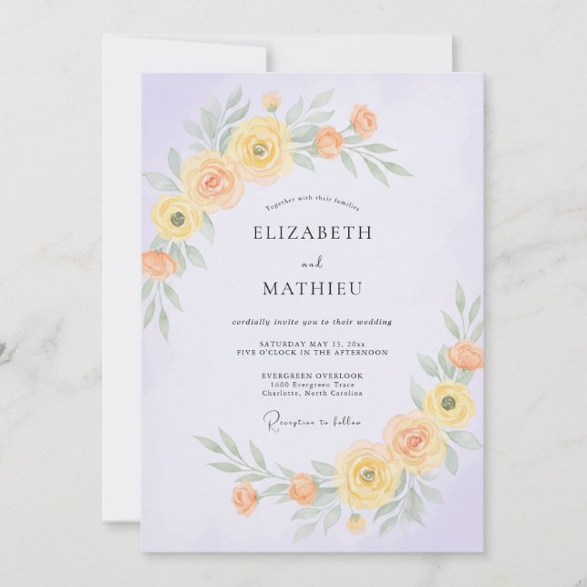 Convite Casamento de Ranúnculo Eucalipto Amarelo Lavanda (Frente)
