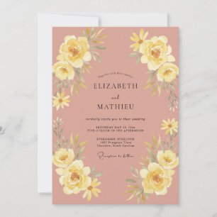 Convite Casamento de Ranúnculo Eucalipto Amarelo Rosa Poei