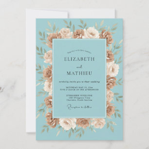 Convite Casamento de Ranúnculo Eucalipto Azul Cinzento