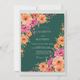 Convite Casamento de Ranúnculo Eucalipto Azul Teal Escuro