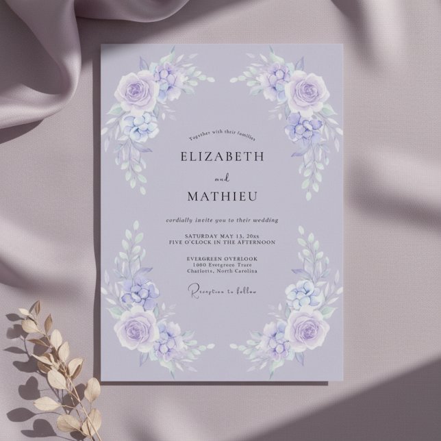 Convite Casamento de Ranúnculo Eucalipto Azul-Violeta (Criador carregado)