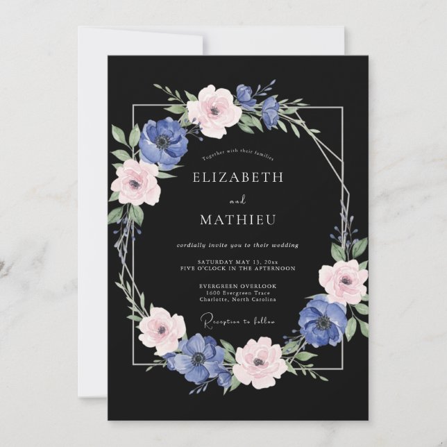 Convite Casamento de Ranúnculo Eucalipto Azul- Violeta Pre (Frente)