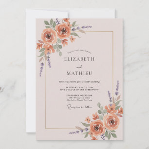 Convite Casamento de Ranúnculo Eucalipto Bege Rosa