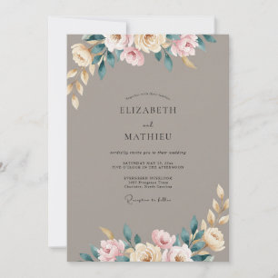 Convite Casamento de Ranúnculo Eucalipto Bege Rosa Toupeir