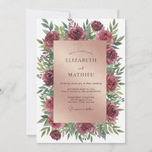 Convite Casamento de Ranúnculo Eucalipto Bordeaux