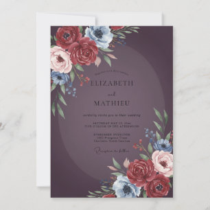 Convite Casamento de Ranúnculo Eucalipto Burgundy Ameixa