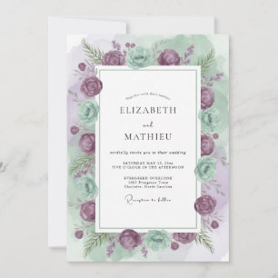 Convite Casamento de Ranúnculo Eucalipto Celadon Malva