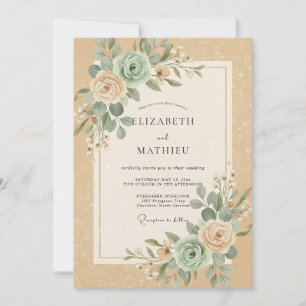 Convite Casamento de Ranúnculo Eucalipto Champanhe Azul-Ci