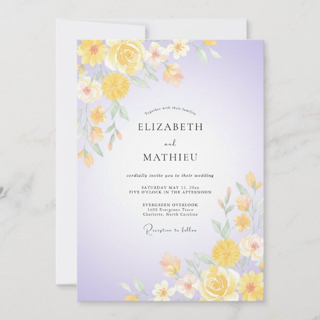 Convite Casamento de Ranúnculo Eucalipto Dourado Lavanda (Frente)