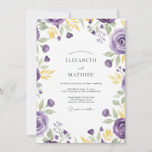 Convite Casamento de Ranúnculo Eucalipto Dourado Violeta