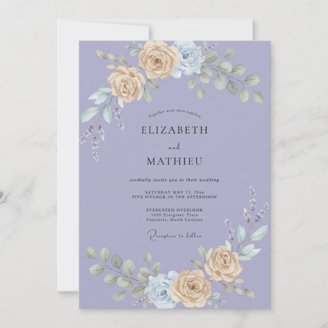 Convite Casamento de Ranúnculo Eucalipto e Champanhe Periw (Frente)